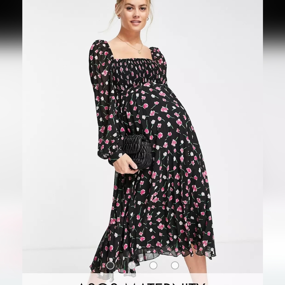 ASOS DESIGN Maternity square neck pleated midi dress in floral print